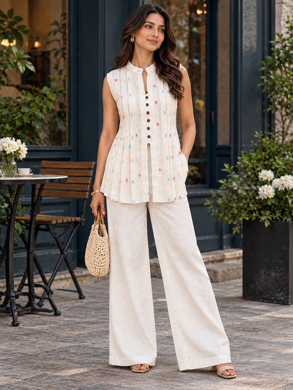 Indibelle Women’s Linen-Touch Pleated Co-ord Set