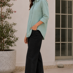 Indibelle Premium Linen Blend Aqua Green Shirt