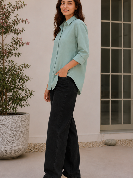 Indibelle Premium Linen Blend Aqua Green Shirt