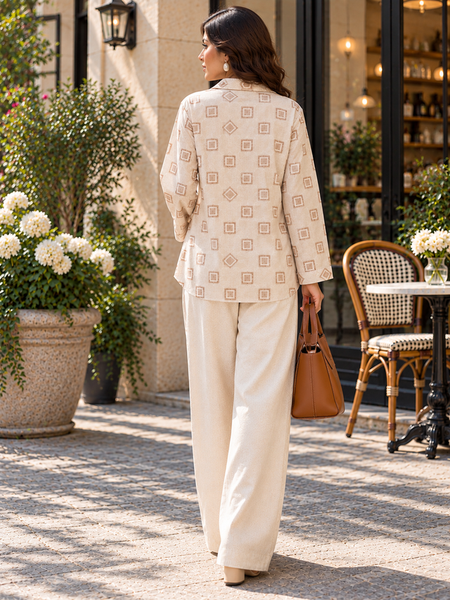 Indibelle Women's Linen-Touch Geometric Print Co-ord Set