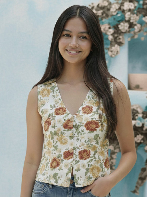 Indibelle OFF White Floral Printed Top