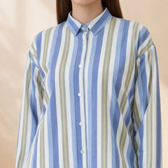 Blue Stripe Printed High-Low Shirt