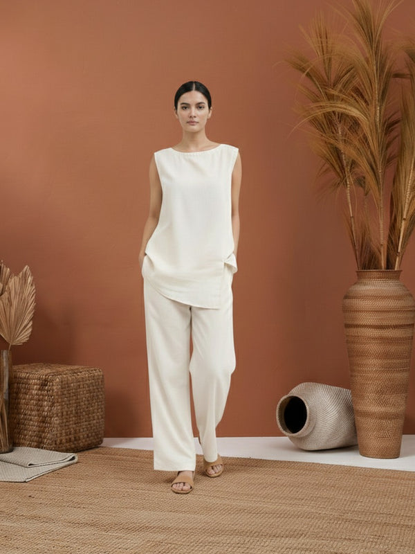 Off White Linen Cotton Co-ord Set Women