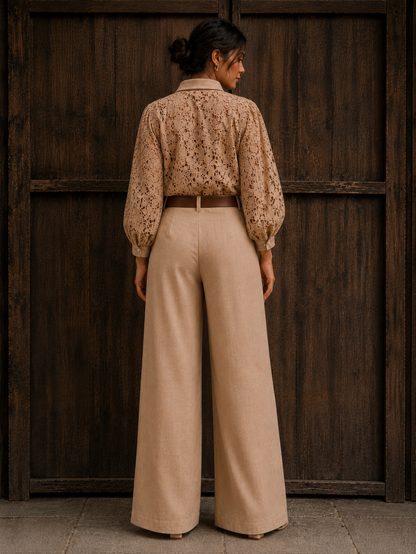 Indibelle Premium Cotton Linen Blend Wide leg Trouser