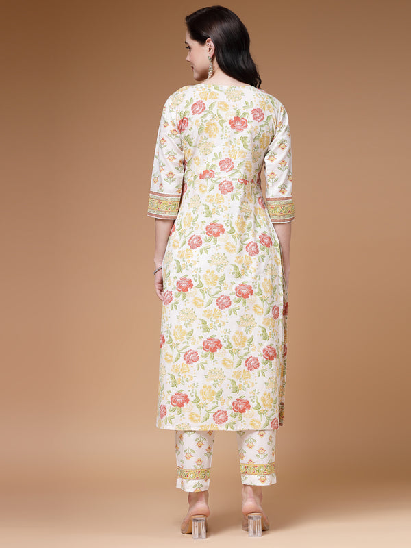 Indibelle Cotton Floral print Straight Kurta Set