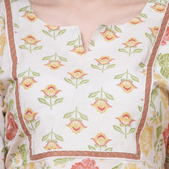 Indibelle Cotton Floral print Straight Kurta (Off White)