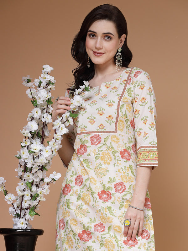 Indibelle Cotton Floral print Straight Kurta Set