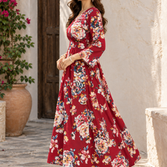 Indibelle Women's Floral Printed Cotton Maxi Dress
