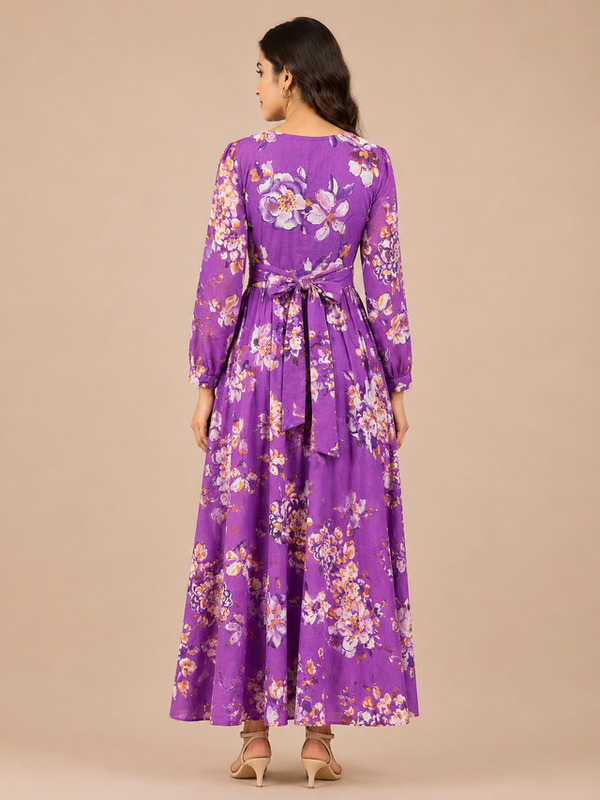 Indibelle Women's Floral Printed Cotton Maxi Dress