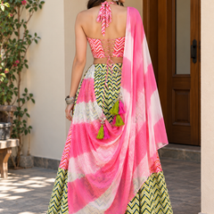 Pink And Green Printed Lehenga Set