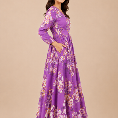 Indibelle Women's Floral Printed Cotton Maxi Dress