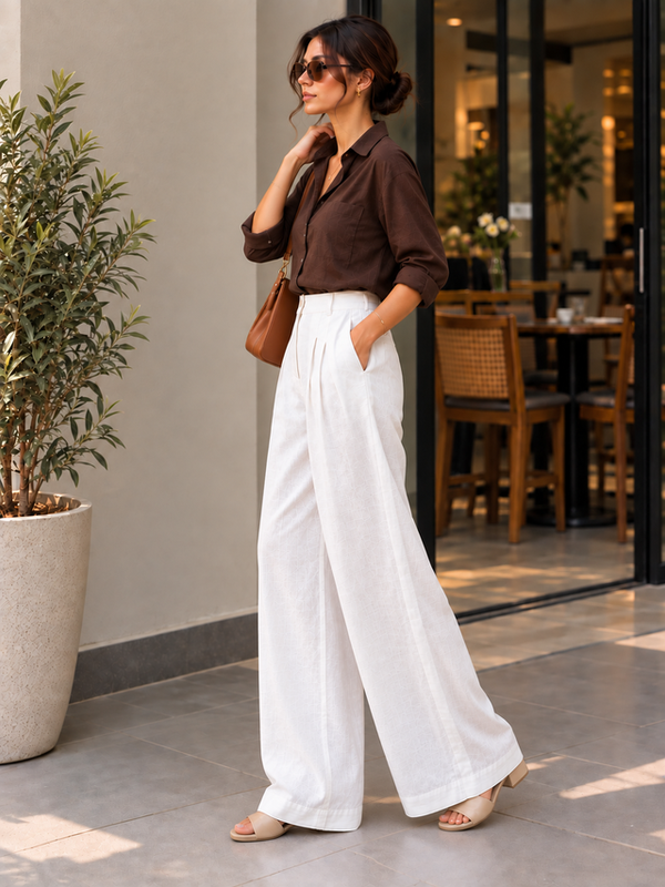 Indibelle Premium Linen Blend White Trouser