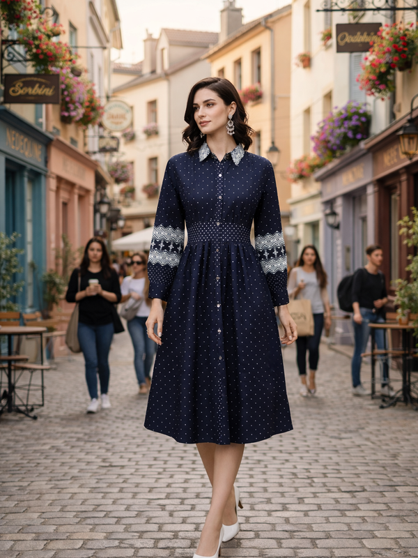 Indibelle Printed Denim A-Line Dress