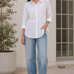 Indibelle Premium Linen Blend White Shirt