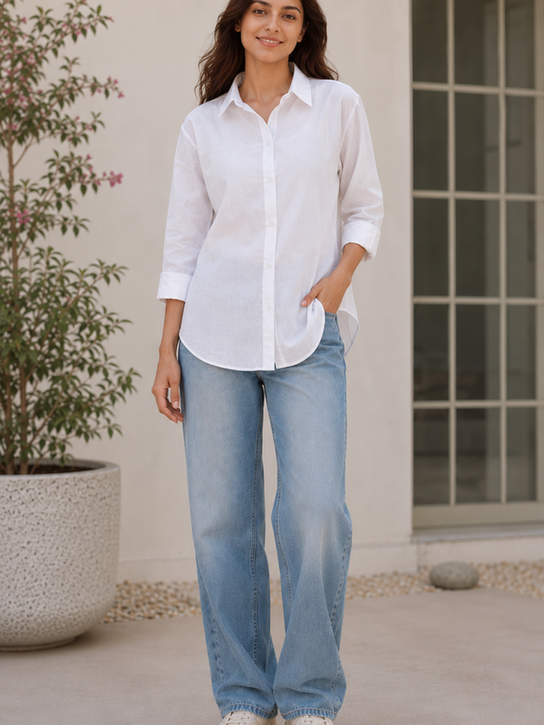 Indibelle Premium Linen Blend White Shirt