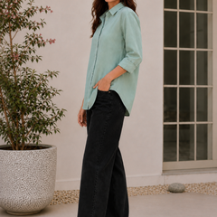 Indibelle Premium Linen Blend Aqua Green Shirt