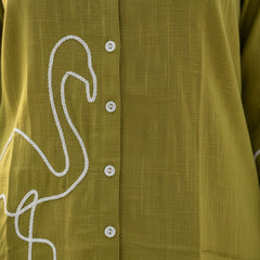 Indibelle Solid Green Cotton Slub Corded Embrodiary Co-ord Set