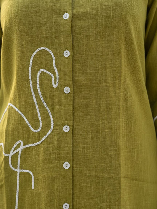 Indibelle Solid Pink Cotton Slub Corded Embrodiary Co-ord Set