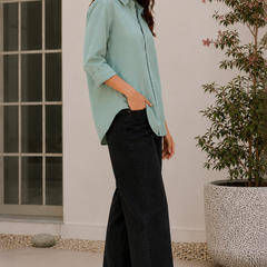 Indibelle Premium Linen Blend Aqua Green Shirt