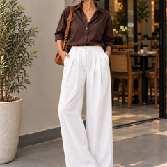 Indibelle Premium Linen Blend White Trouser