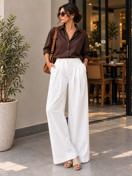 Indibelle Premium Linen Blend White Trouser
