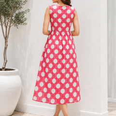 Indibelle Women's Polka Dot Printed Cotton Maxi Dress