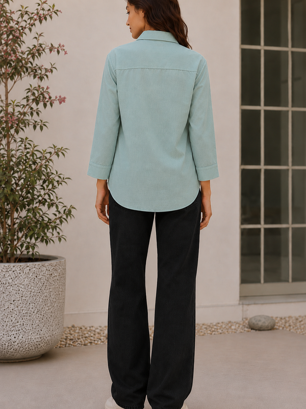 Indibelle Premium Linen Blend Aqua Green Shirt