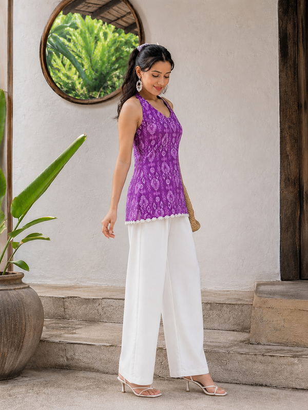 Indibelle Women's Cotton Ikat Print Short Kurti
