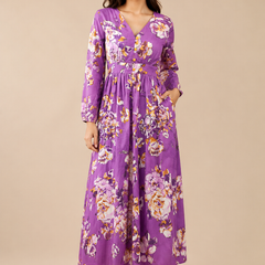 Indibelle Women's Floral Printed Cotton Maxi Dress