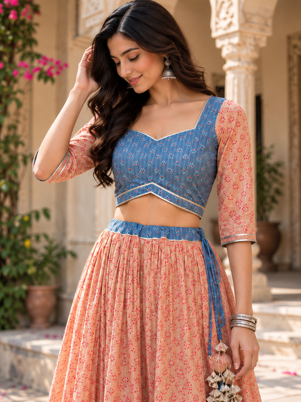 Indibelle Cotton Butti-Print Lehenga Set