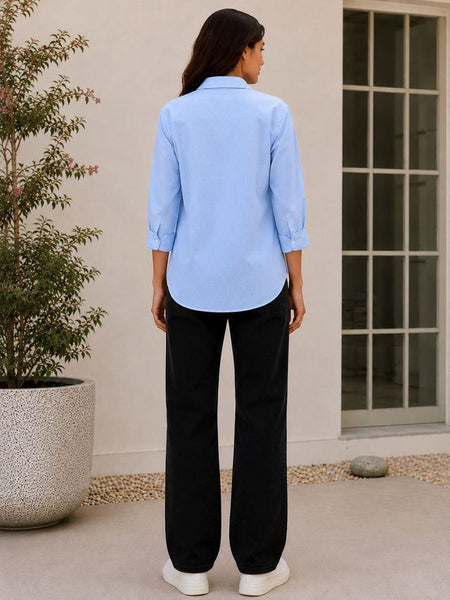 Indibelle Premium Linen Blend Sky Blue Shirt