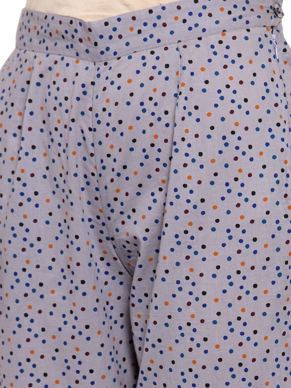 Indibelle Grey Cotton Block Printed Straight Kurta set