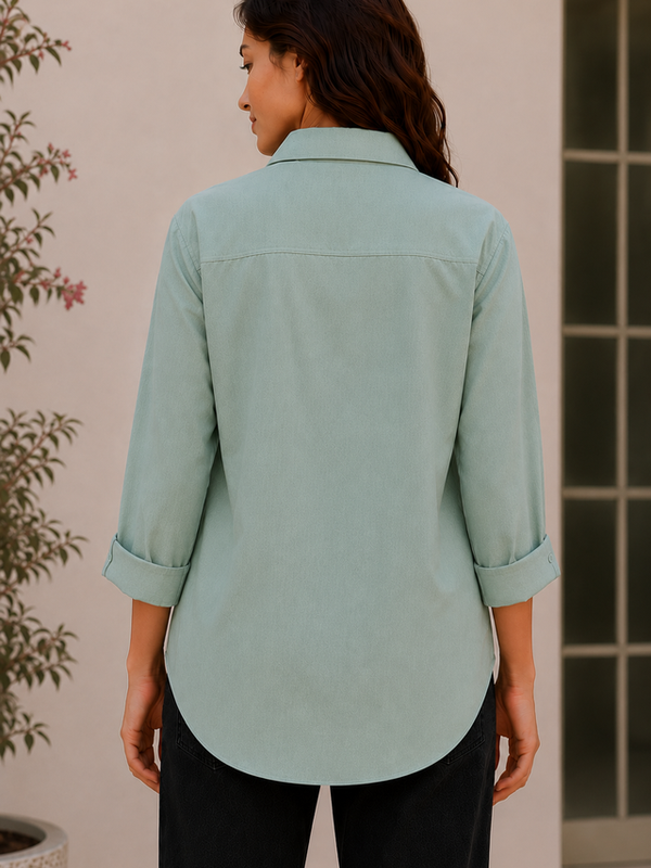 Indibelle Premium Linen Blend Aqua Green Shirt