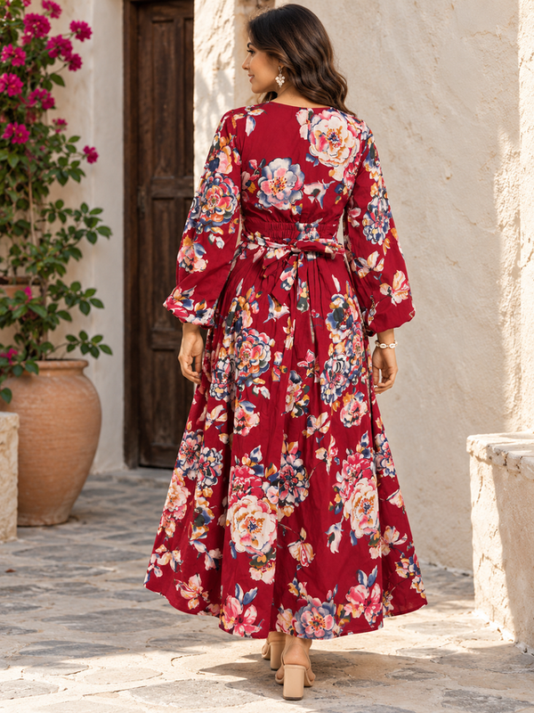 Indibelle Women's Floral Printed Cotton Maxi Dress